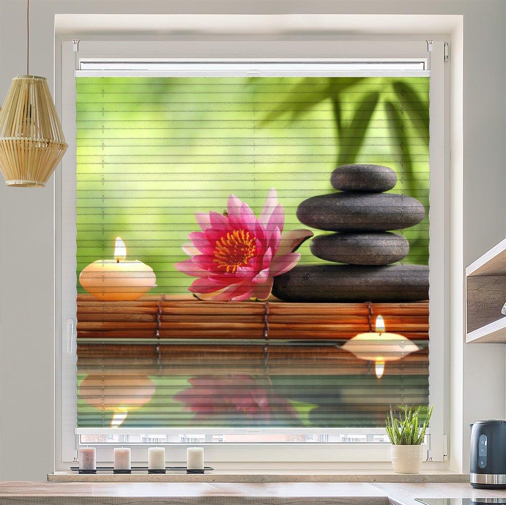 Wabenplissee Motiv "Steinturm Lotus Kerze" - La-Melle