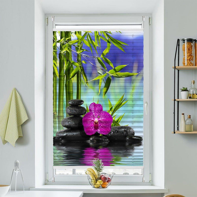 Plissee Motiv "Steinturm Wasser Orchidee Spiegelung" - La-Melle