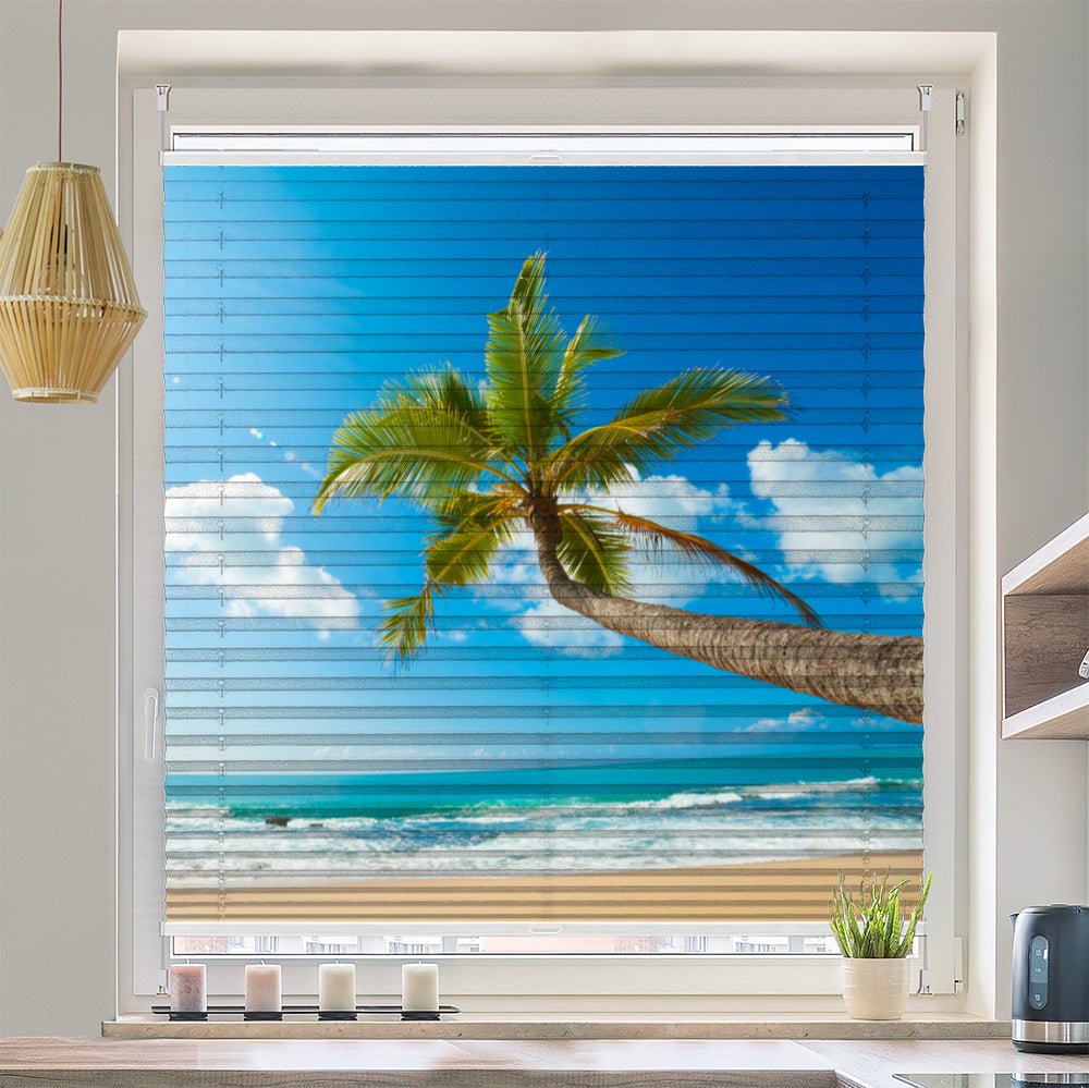 Wabenplissee Motiv "Südsee Strand Palmen" - La-Melle