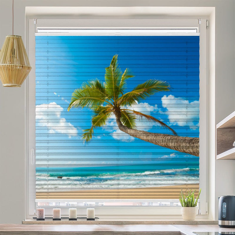 Wabenplissee Motiv "Südsee Strand Palmen" - La-Melle