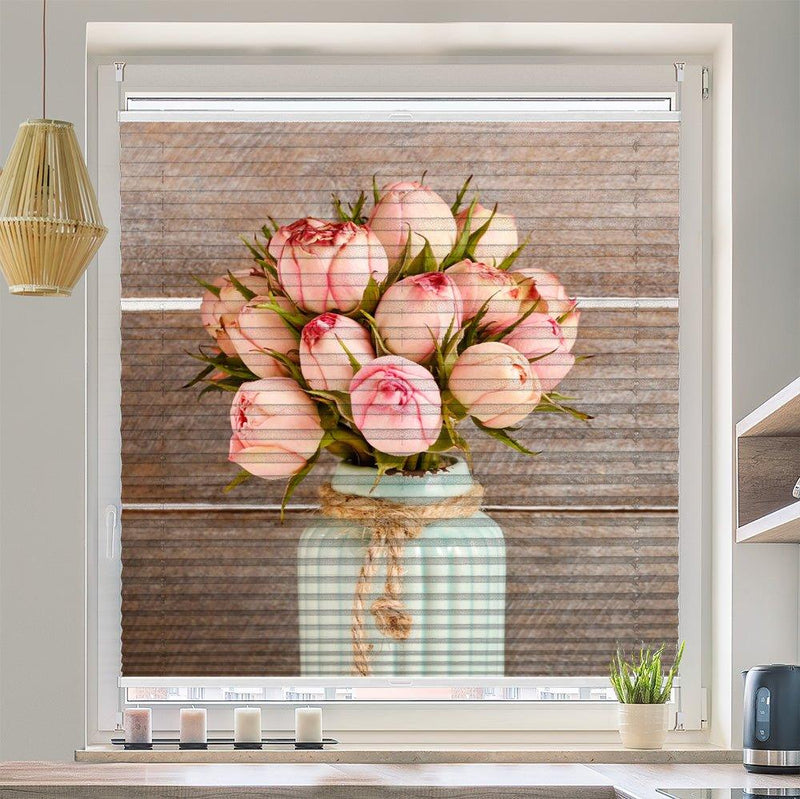 Plissee Motiv "Tulpen Vase Holzwand" - La-Melle