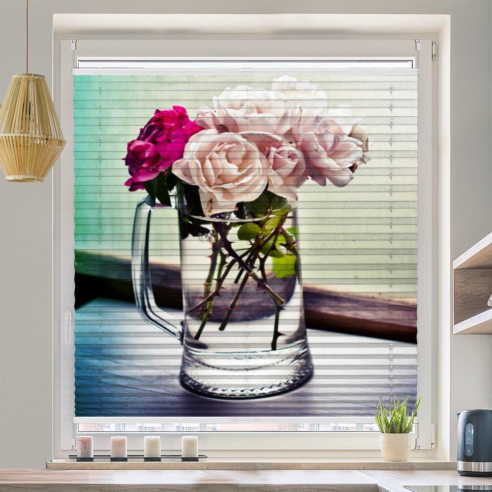 Plissee Motiv "Vase Rosen Herz" - La-Melle