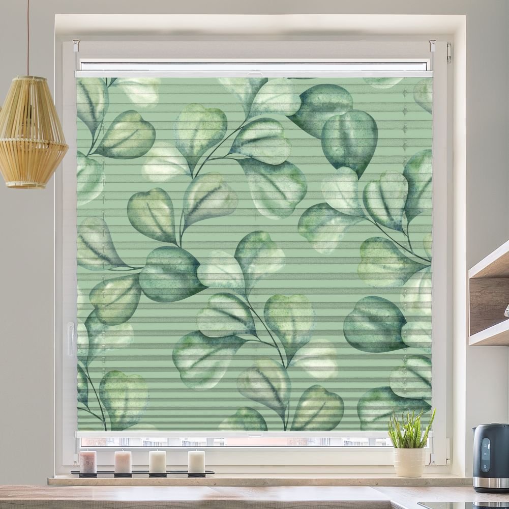 Wabenplissee Motiv 'Eucalyptus Wasserfarben' - La-Melle