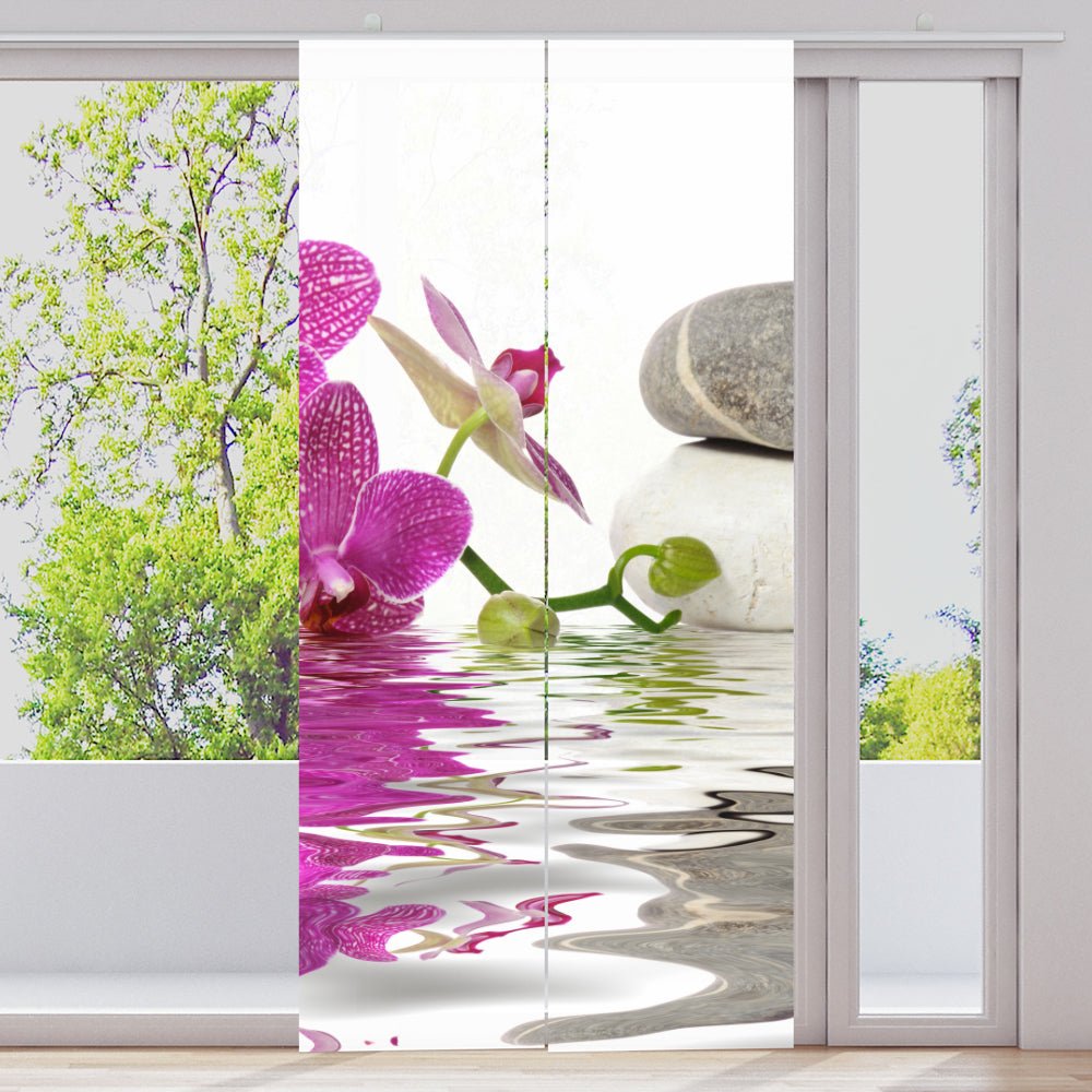 Schiebegardine Motiv "Lila Orchidee Steine Wasser" - La-Melle