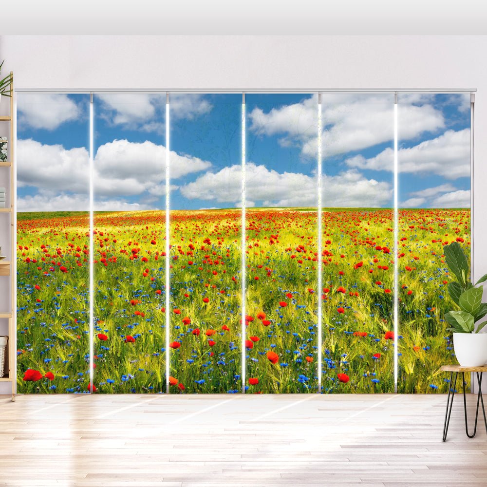 Schiebegardine Motiv "Mohnblumen Himmel Wolken" - La-Melle