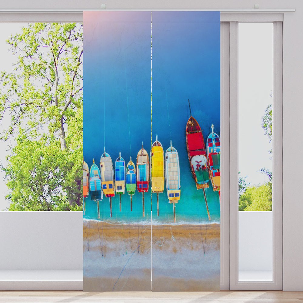 Schiebegardine Motiv "Boote Meer Küste" - La-Melle