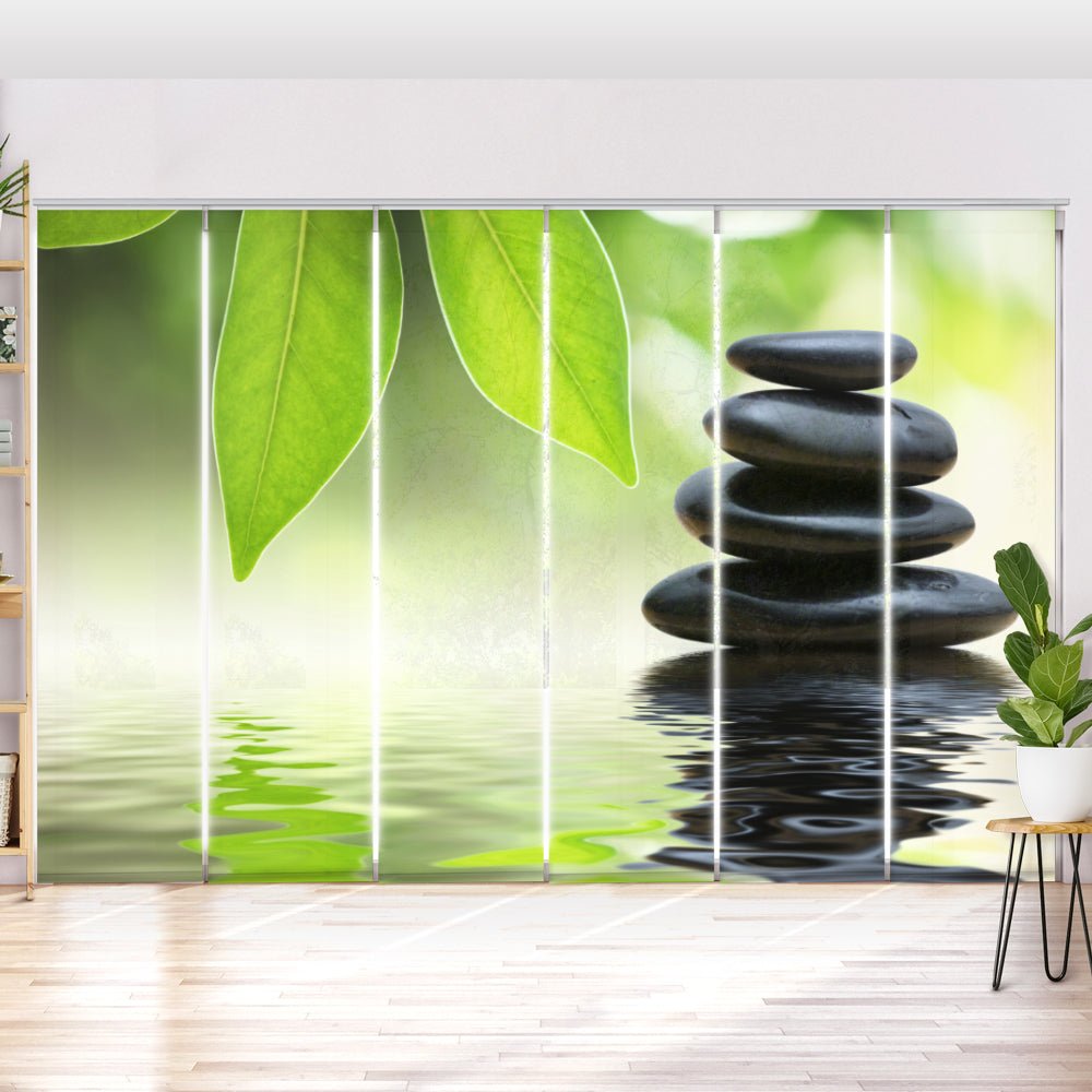Schiebegardine Motiv "Bambusblätter zen stones" - La-Melle