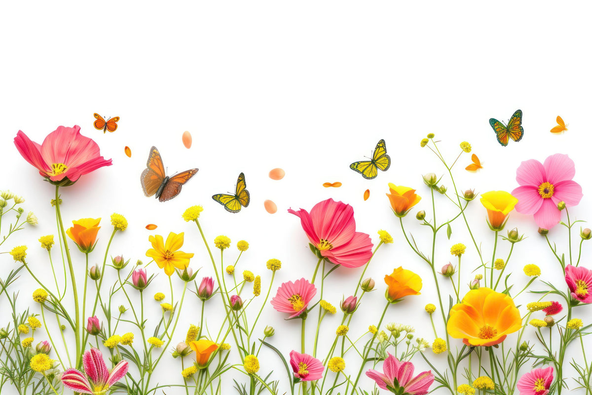 Motiv "Blumen im Fruehling mit Schmetterling" – Vorlage für individuell bedruckte Fensterdekoration von La-Melle