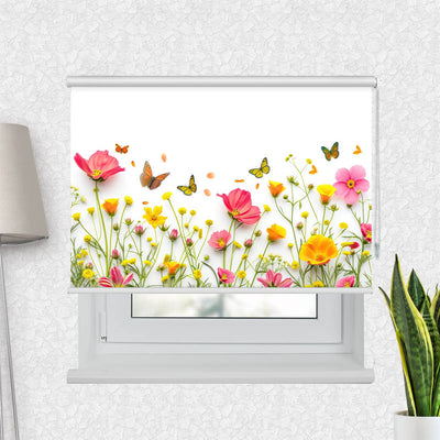 Fotorollo Blumen im Fruehling mit Schmetterlingen