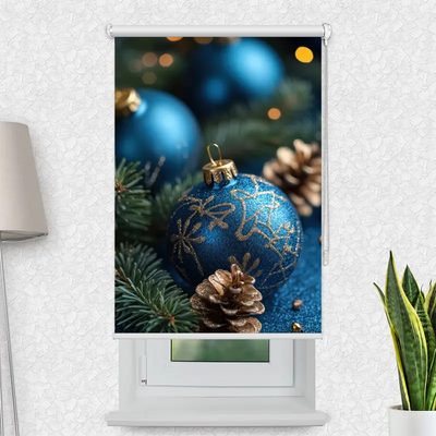 Motivrollo 'Blaue Weihnachtskugeln' | Bis B 430 x H 440 cm