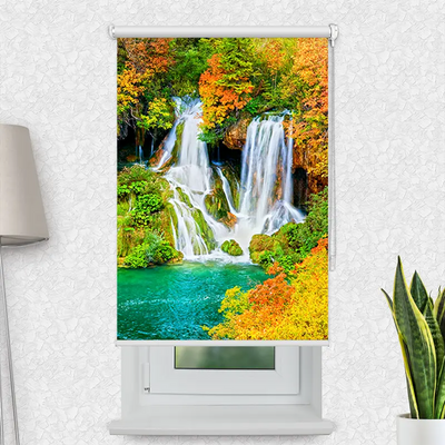 Motivrollo Wasserfall Wald Im Herbst | Bis B 430 x H 440 cm