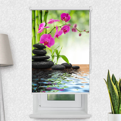 Fotorollo Schwarze Steine Orchidee