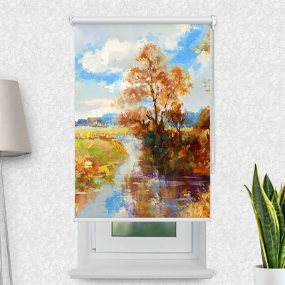 Motivrollo Herbstlandschaft Aquarell | Bis B 430 x H 440 cm