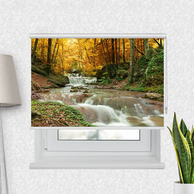 Fotorollo Herbstwald mit Fluss