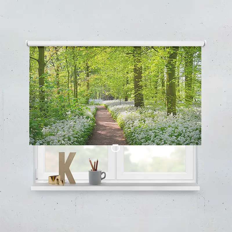 Springrollo Motiv Waldweg Mit Blumen