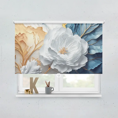 Spring Rollo Motiv Blume Weiss Marmor Hintergrund Blau