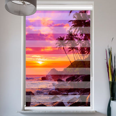 Doppelrollo mit Kassette Sonnenuntergang Palmen Strand