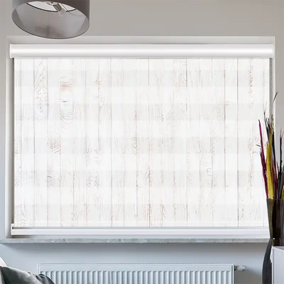 Doppelrollo Kassette Hintergrund weiße Holzlatten