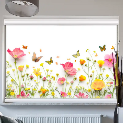 Doppelrollo Kassette Blumen im Frühling mit Schmetterlingen