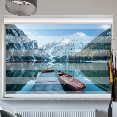 Doppelrollo Kassette Steg Mit Booten Im Gebirgssee
