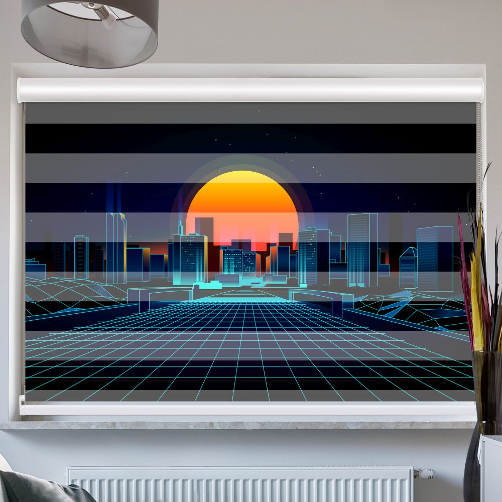 Doppellrollo mit Kassette Motiv 'Retro Sci Fi Background'