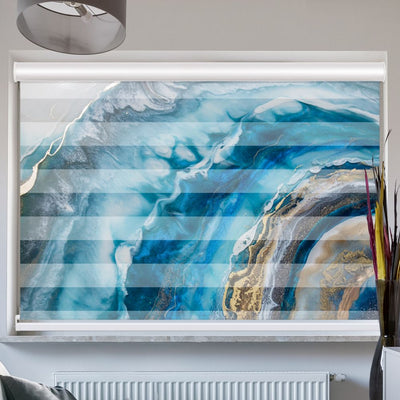 Doppelrollo mit Kassette Gemaelde Blau Oel