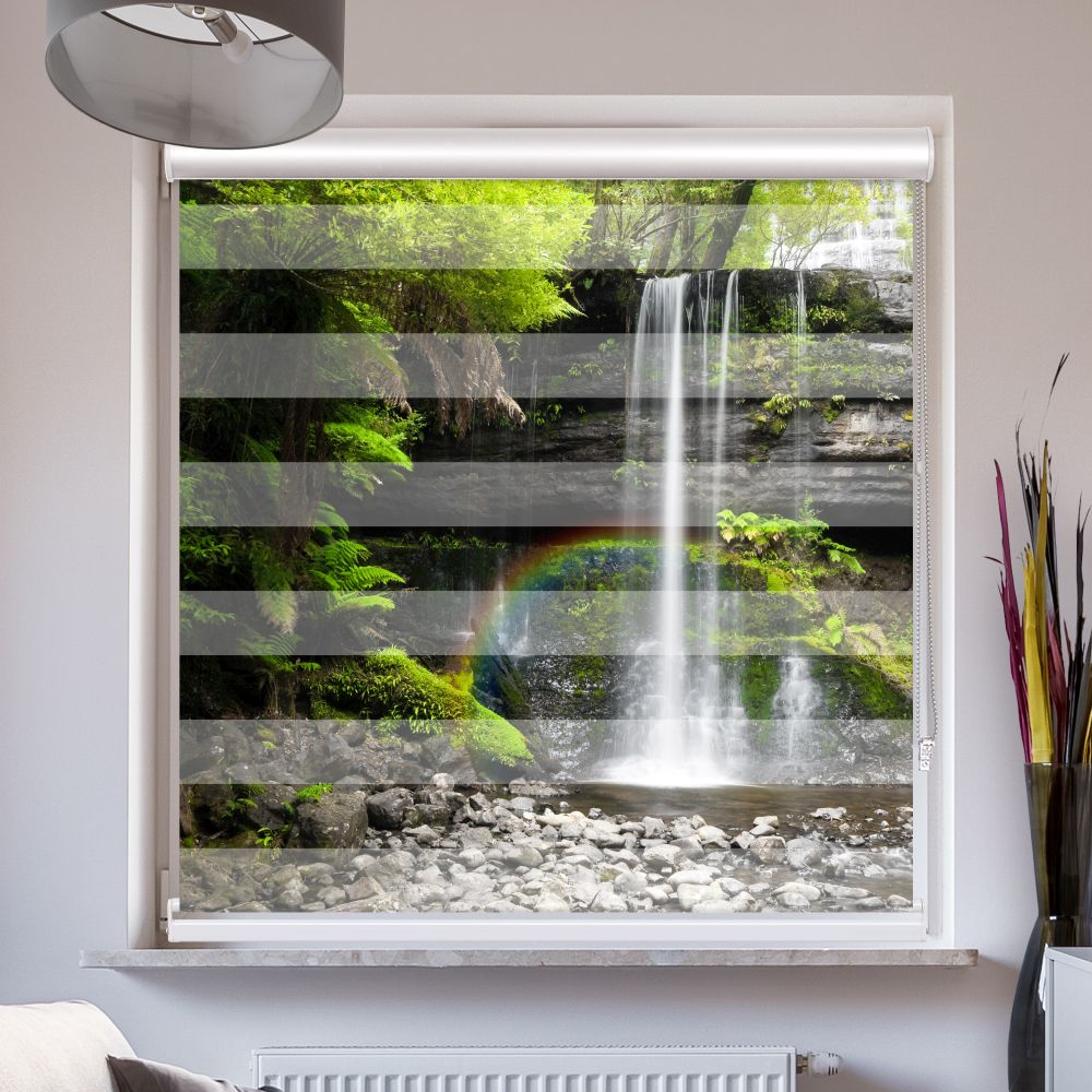 Doppellrollo mit Kassette Motiv 'Wasserfall Wald'