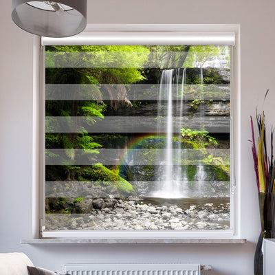 Doppellrollo mit Kassette Motiv 'Wasserfall Wald'