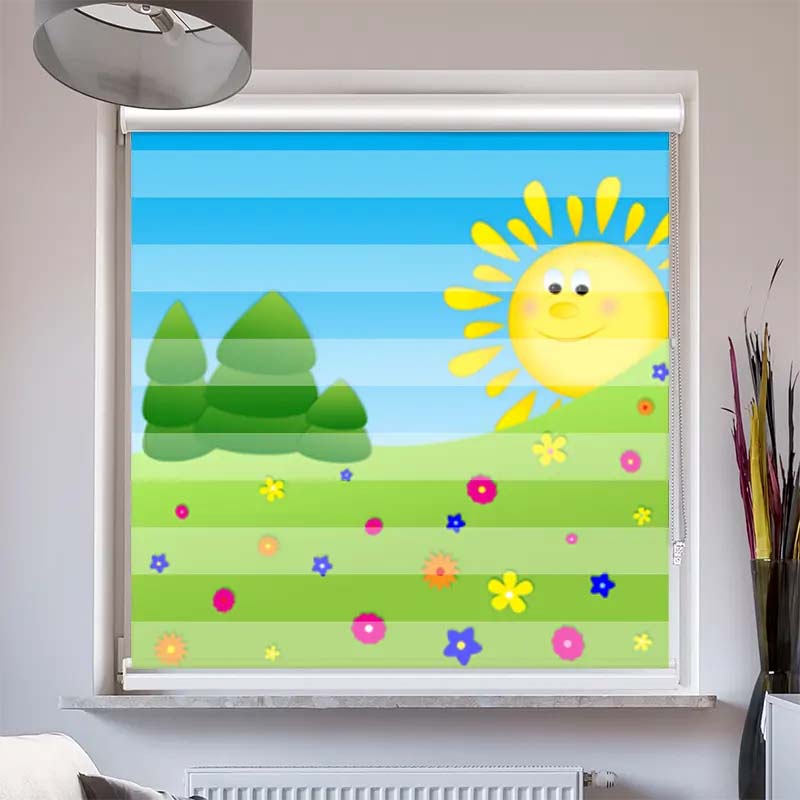 Doppelrollo mit Kassette  Sonne und Wiese