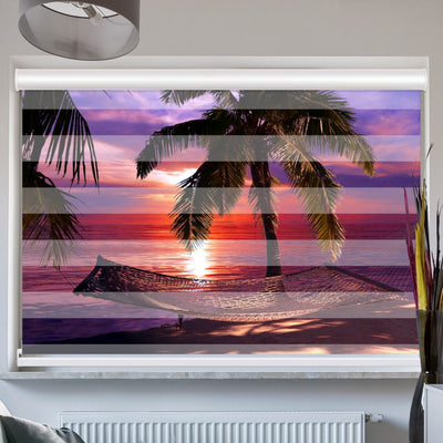 Doppelrollo mit Kassette Haengematte Palmen Nacht