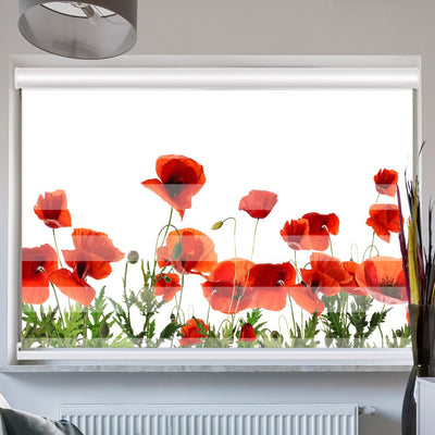 Doppelrollo mit Kassette Mohnblumen Weisser Hintergrund