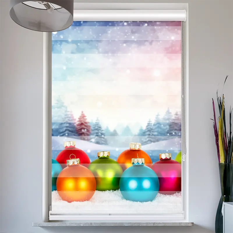 Doppelrollo mit Kassette  "Bunte Weihnachtskugeln"
