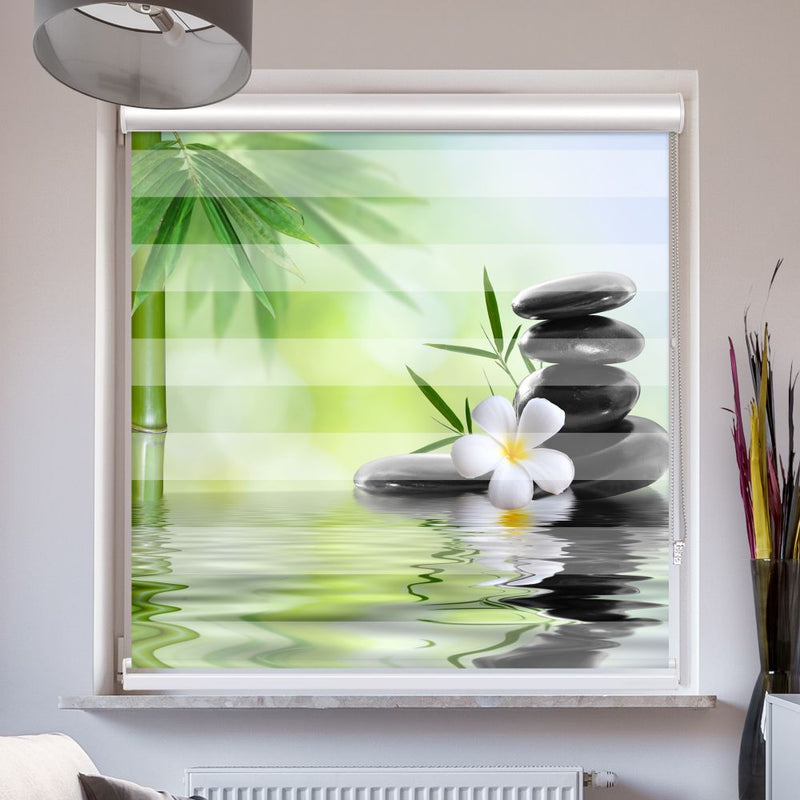 Doppelrollo mit Kassette Frangipani Bambus Steine