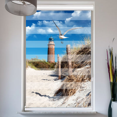 Doppelrollo mit Kassette Duene Leuchtturm Moewe