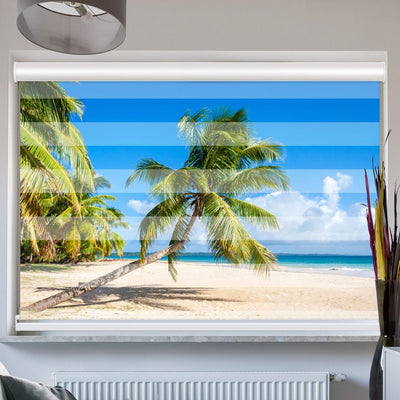 Doppelrollo mit Kassette Palme Meer Urlaub