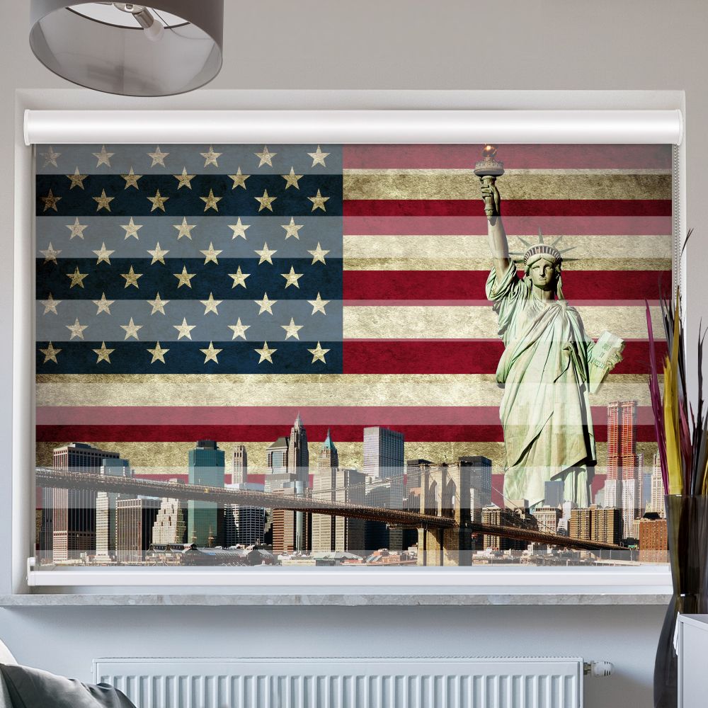 Doppellrollo mit Kassette Motiv 'Usa Freiheitsstatue Skyline'