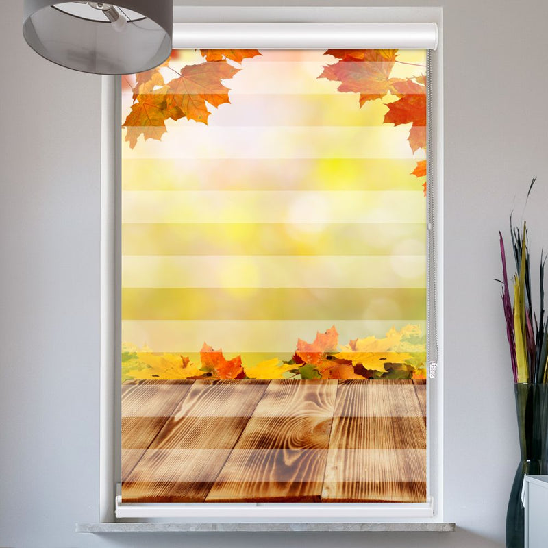 Doppellrollo mit Kassette Motiv 'Steg Mit Herbstlaub'