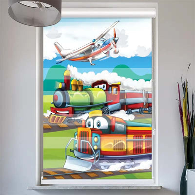 Doppelrollo mit Kassette  Eisenbahn und Flugzeug