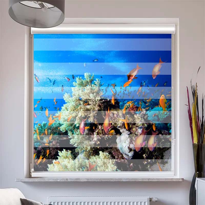 Doppelrollo mit Kassette  Korallen und Fische