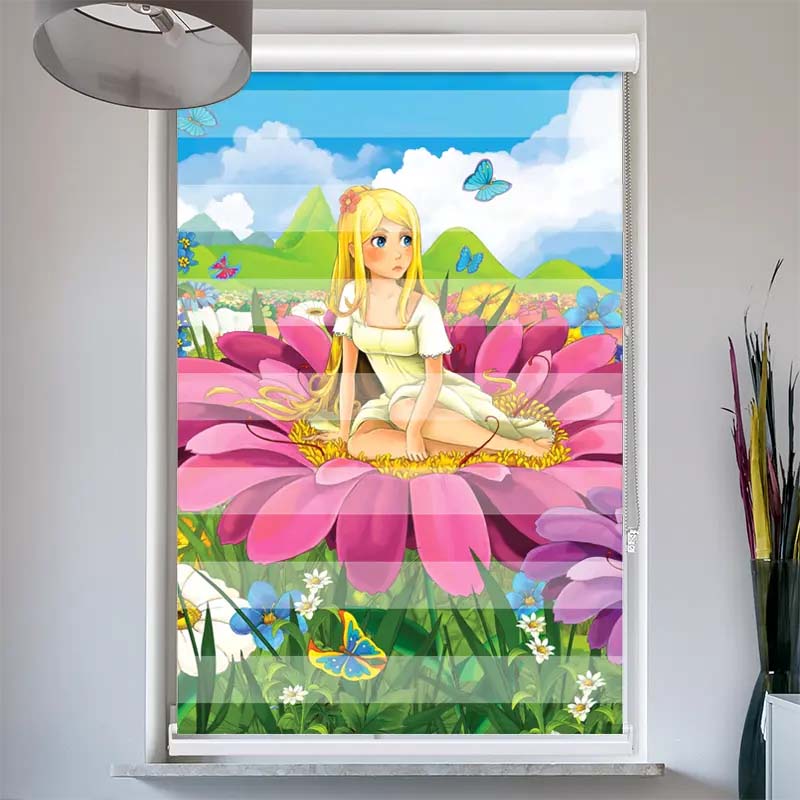 Doppelrollo mit Kassette  Mädchen auf Einer Blume