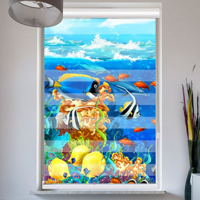 Doppelrollo mit Kassette Fische Comic