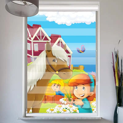 Doppelrollo mit Kassette  Maedchen mit Pferd