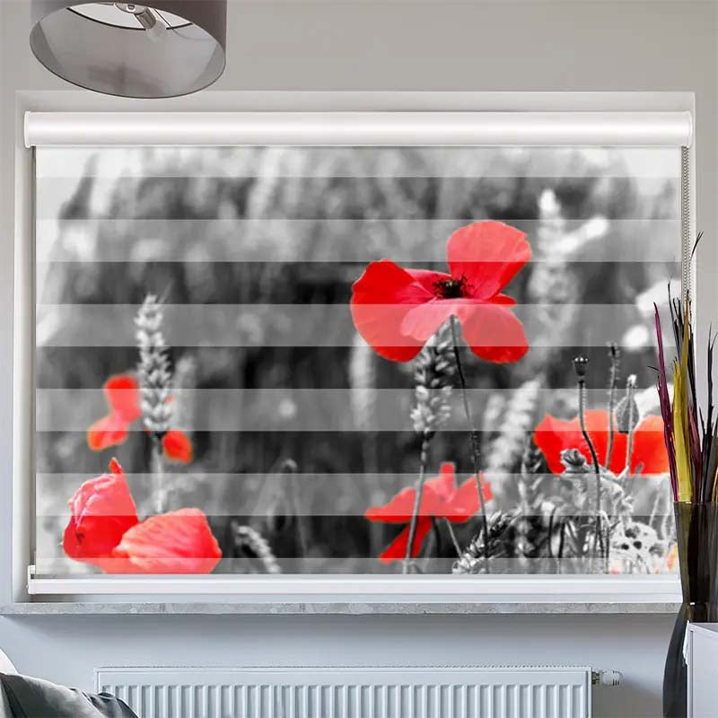 Doppelrollo mit Kassette  Mohnblumen