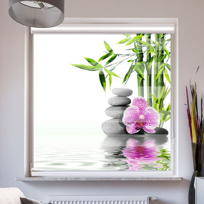 Doppellrollo mit Kassette Motiv 'Bambus Orchidee Zen Stones'