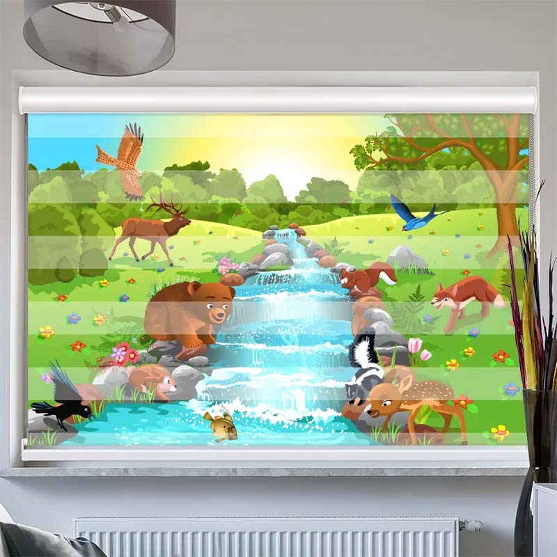 Doppelrollo mit Kassette  Tiere am Fluss