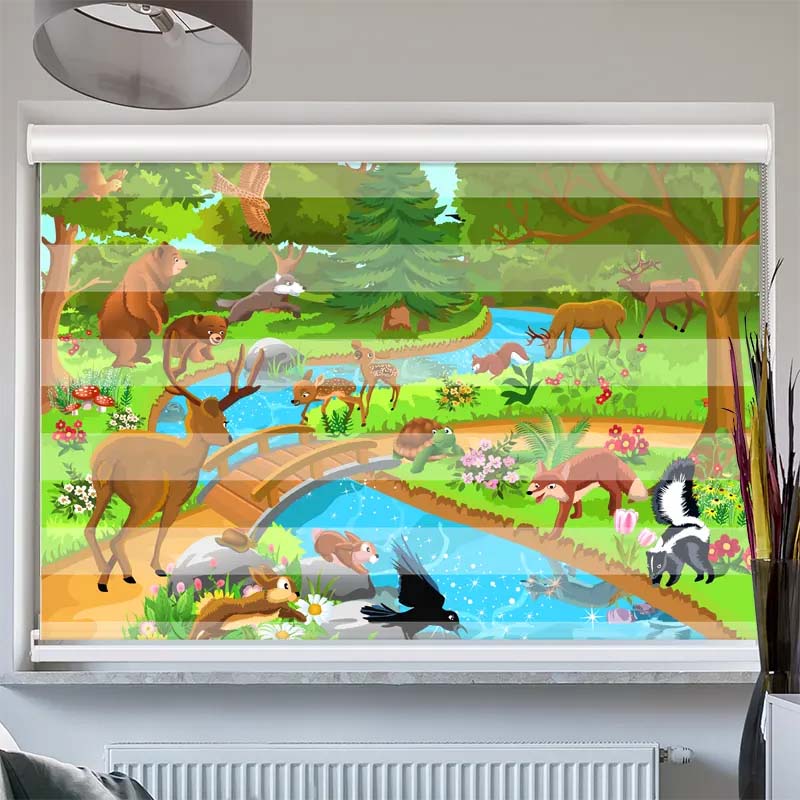 Doppelrollo mit Kassette  Wilde Tiere am Luss