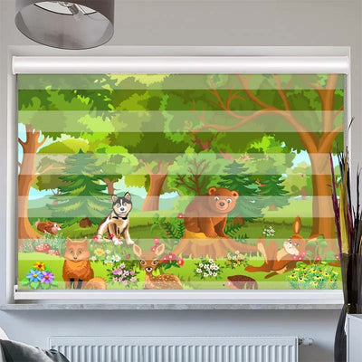 Doppelrollo mit Kassette  Wilde Tiere im Wald