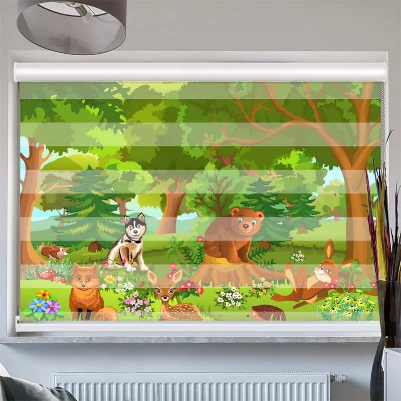 Doppelrollo mit Kassette  Wilde Tiere im Wald