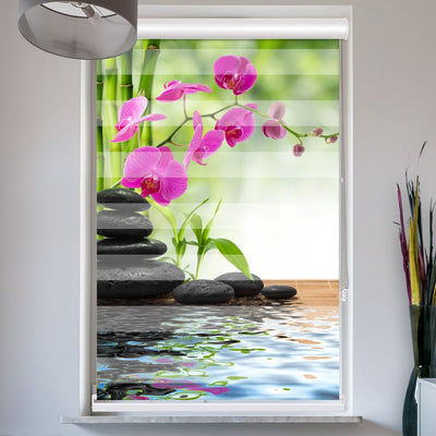 Doppelrollo mit Kassette Schwarze Steine Orchidee