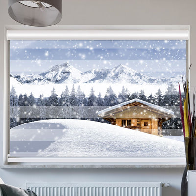 Doppellrollo mit Kassette Motiv 'Schneehuette Winter'